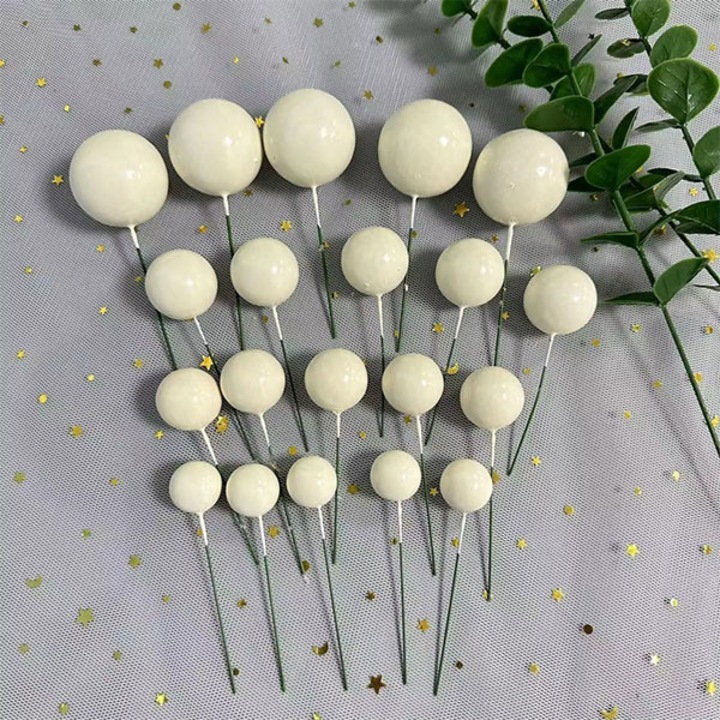 Set 20 sfere pentru decor tort, Crem deschis sidefat