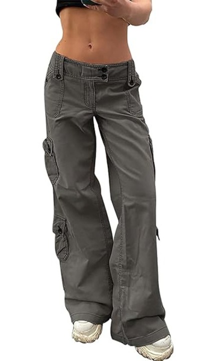 Női bő fekete farmer, zsebek, szürke, Szürke