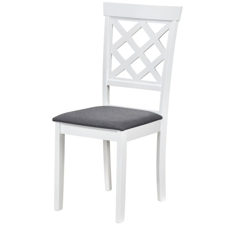 Set 2 scaune dining / bucatarie Drimus Vienna, lemn masiv, tapiterie stofa, sarcina maxima 100 kg, 94x49x40 cm, alb/gri