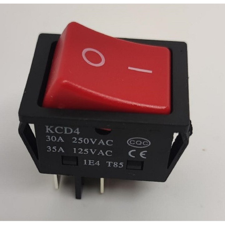 Intrerupator 4 poli 250V 30A 1 buton rosu ON-OFF cu retinere 21.7x28 mm KCD4