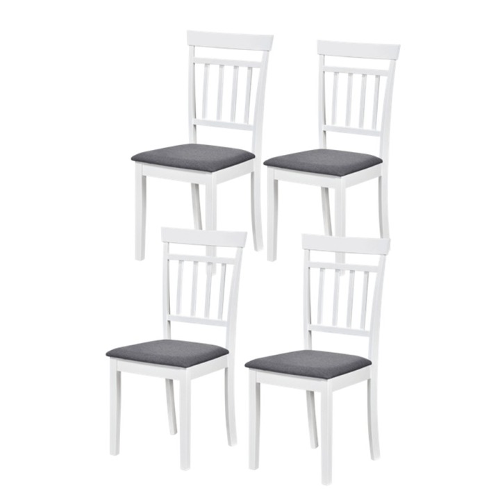 Set 4 scaune dining / bucatarie Drimus Hudson, lemn masiv, tapiterie stofa,100 kg, 94x50x42 cm, alb/gri