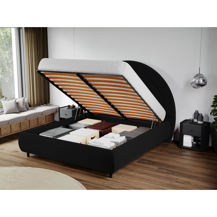 Pat Tapitat Leo, Tablie Semirotunda, Rabatabil, 180x200, Negru/Velluto 20