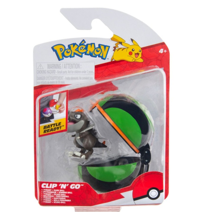 Figurina Pokémon Tyrunt cu minge Dusk Ball, multicolor, 6cm