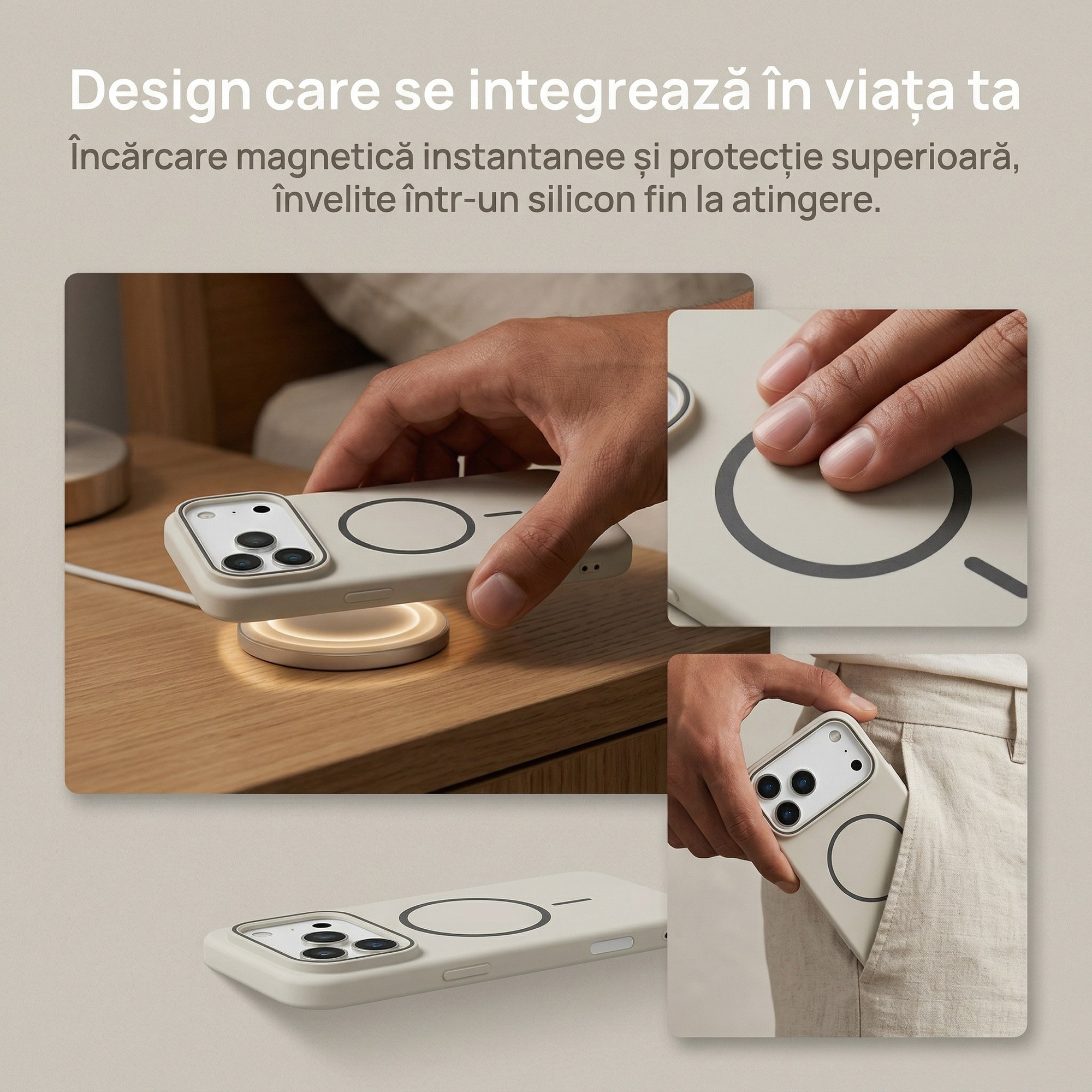 Husa pentru Apple iPhone 17 Pro cu MagSafe, Protectie Totala Anti-Soc din PC, LIXR-03EN®, Alb Montan