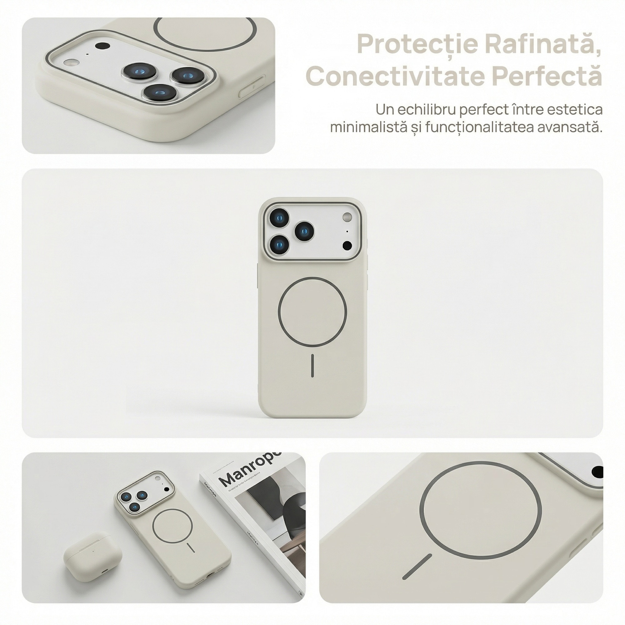 Husa pentru Apple iPhone 17 Pro cu MagSafe, Protectie Totala Anti-Soc din PC, LIXR-03EN®, Alb Montan