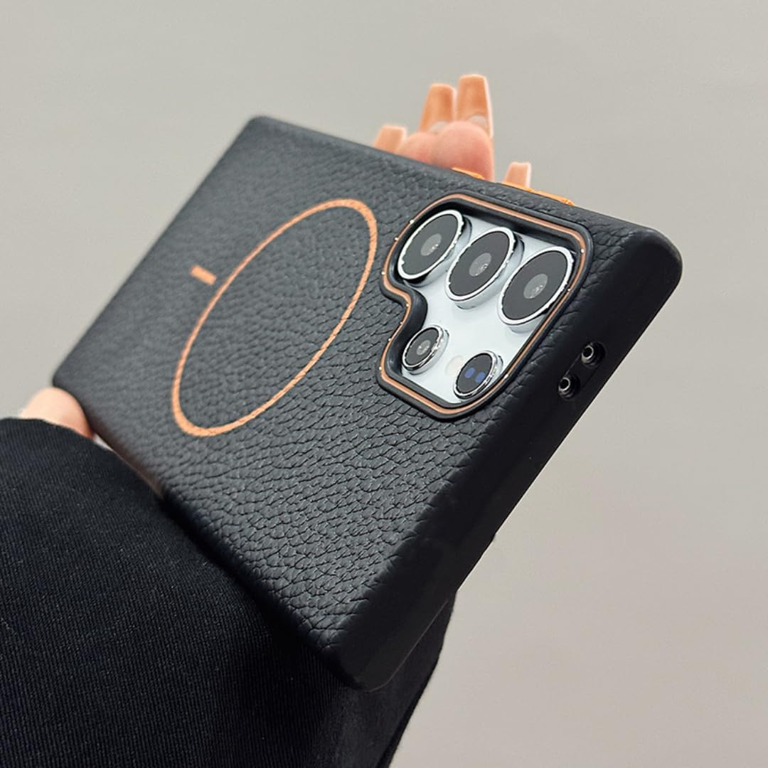 Husa pentru Samsung Galaxy S25 Ultra cu MagSafe, cu textura bomboanata de piele artificiala, Protectie durabila din TPU, LIXR-04EN®, Negru + Albastru Gri