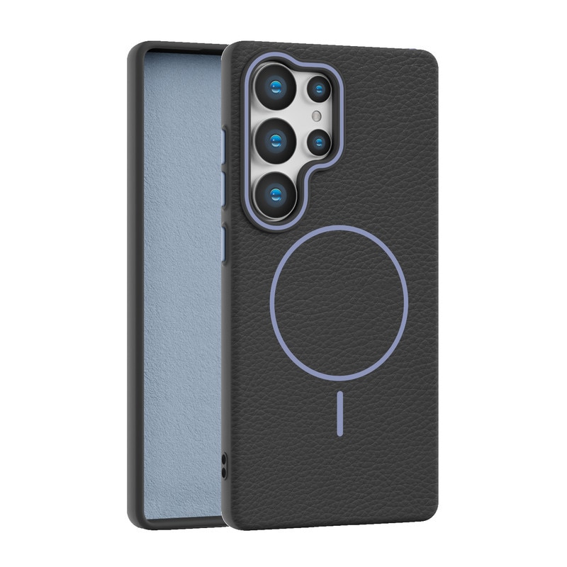 Husa pentru Samsung Galaxy S25 Ultra cu MagSafe, cu textura bomboanata de piele artificiala, Protectie durabila din TPU, LIXR-04EN®, Negru + Albastru Gri
