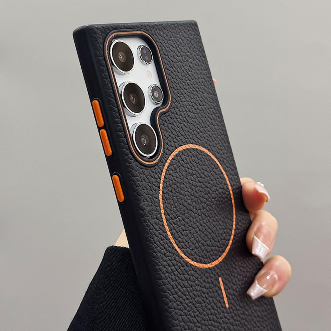 Husa pentru Samsung Galaxy S25 Ultra cu MagSafe, cu textura bomboanata de piele artificiala, Protectie durabila din TPU, LIXR-04EN®, Negru + Albastru Gri
