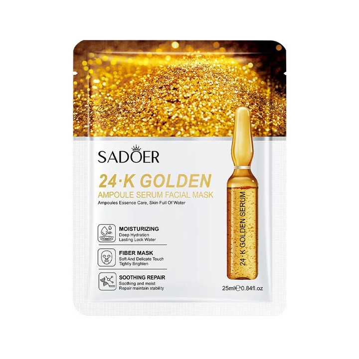 Masca Faciala Tip Servetel Hidratanta Cu Aur 24K, Sadoer, 25ml