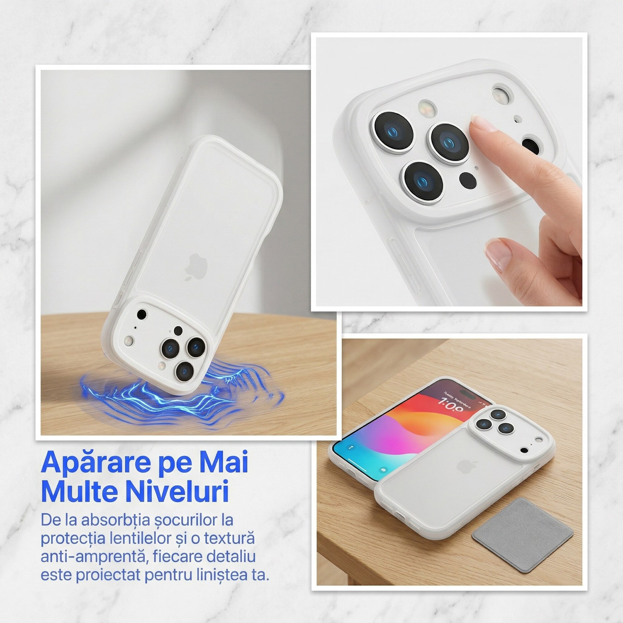 Husa de Protectie pentru iPhone 17 Pro, Alb translucid, Margini Ridicate, Policarbonat Premium, Anti-Soc, Anti-Zgarieturi, Anti-Amprenta, LIXN-03N®