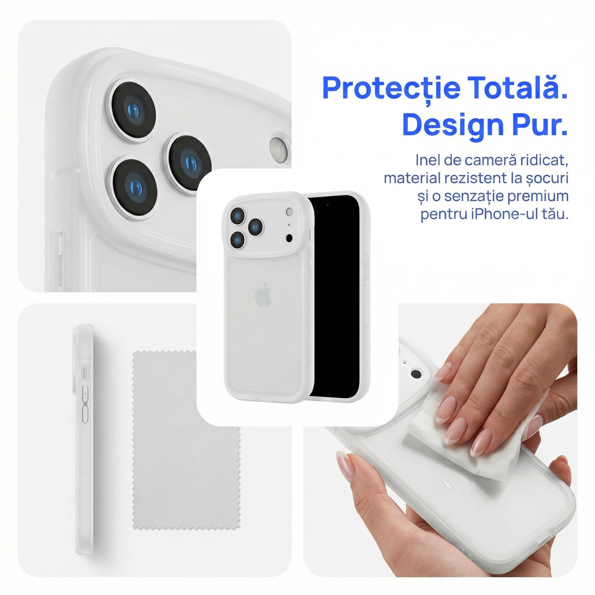 Husa de Protectie pentru iPhone 17 Pro, Alb translucid, Margini Ridicate, Policarbonat Premium, Anti-Soc, Anti-Zgarieturi, Anti-Amprenta, LIXN-03N®