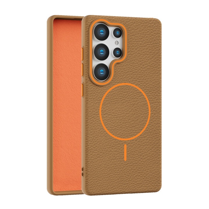 Калъф за Samsung S25ultra, златисто кафяв, магнитно зареждане, личи текстура, кадифен TPU калъф за мобилен телефон