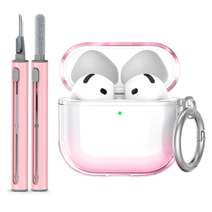 Husa pentru Apple Airpods4 cu stilou de curatare, catarama rotunda, material TPU， LIXR-03EN®，Gradient roz