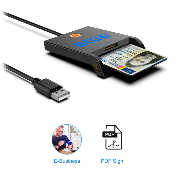 Cititor carduri, Blue Reader, USB 2.0, compatibil pentru institutii publice, semnatura electronica, compact