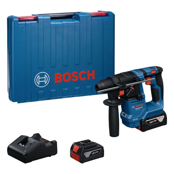 Ciocan rotopercutor pe acumulator Bosch Professional GBH 18V-18, 18 V, 1.5 J, SDS Plus, 4 – 18 mm diametru gaurire, limitator gaurire, maner suplimentar, 2 acumulatori, incarcator,