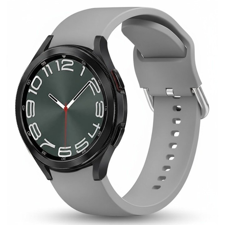 Curea sport silicon, pentru Samsung Galaxy Watch 7 / 6 / 5 / 5 Pro / 4, prindere 20mm, unisex, catarama metalica, Gri