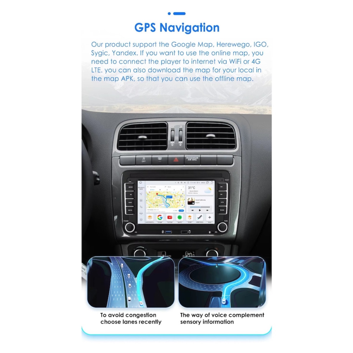 Navigatie VW Golf Polo Passat b7 b6 SEAT leon Skoda, 7 inch, Android 13, Carplay, 2GB RAM + 32 GB ROM, Aplicatii, Waze, Wi Fi, Usb, Bluetooth [3]