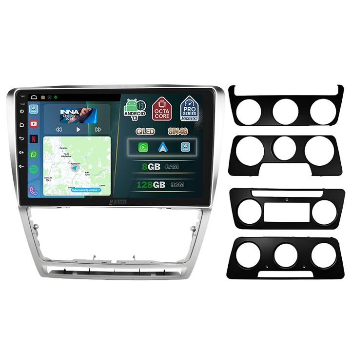 Navigatie Skoda Octavia 2 facelift (2009-2014) dedicata, MaxTech® PRO SERIES, 8 GB Ram 128 GB Rom OctaCore, Carplay & Android auto, Ecran 10” HD Touch, SIM 4G, GPS, Wifi, Bluetooth, Radio, EQ, Waze