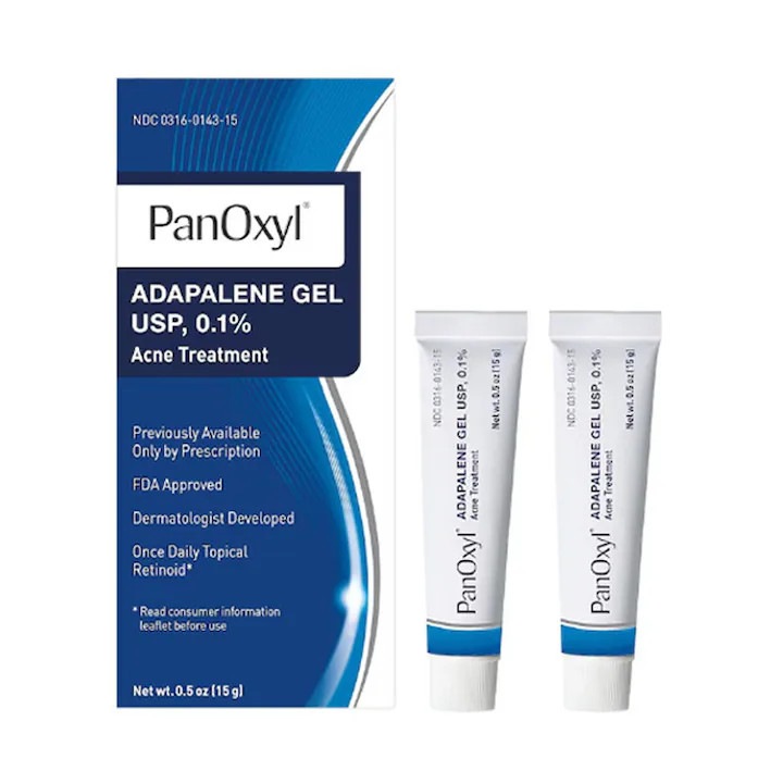 Arckezelő gél, PanOxyl, Pattanások kezelése, Adapalene, Anti-Akne, Retinol 0.1%, Érzékeny bőrre, Vörösödés és irritáció ellen, 2x15g