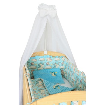 Lenjerie patut, Unicorn turcoaz, 6 piese, cu baldachin, 120x60 cm Lenjerie patut, Unicorn turcoaz, 6 piese, cu baldachin, 120x60 cm