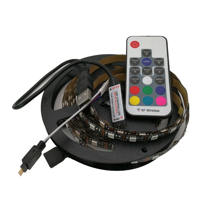 Kit Banda led RGB 60led/m 2metri USB Pentru Tv, Monitor Fundal Negru ip20