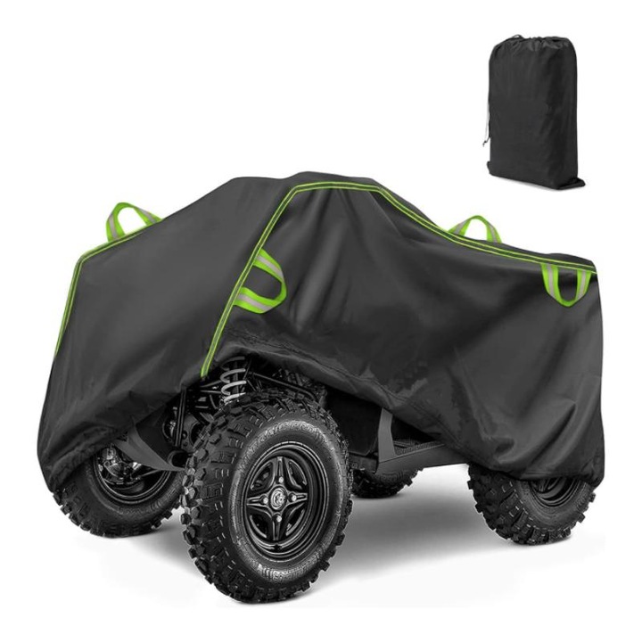 Husa ATV, Impermeabila, Anti-UV si Rezistenta la Zapada, cu Benzi Reflectorizante, 210x120x115 cm, Material Extra Rezistent Poliester, Protectie Maxima impotruva UV, Zapada, Ploi si Praf, Universala, Negru