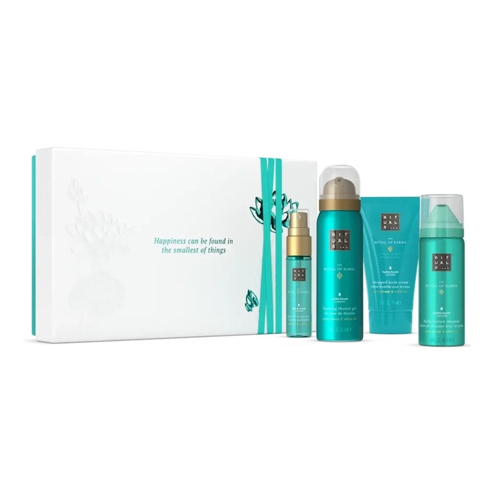 Set cadou Rituals The Ritual of Karma mic 2025, Foaming Shower Gel 50 ml Body Lotion 50 ml Body Cream 70 ml Hair and Body Mist 20 ml