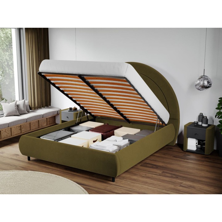 Pat Tapitat Leo, Tablie Semirotunda, Rabatabil, 180x200, Verde/Velluto 35