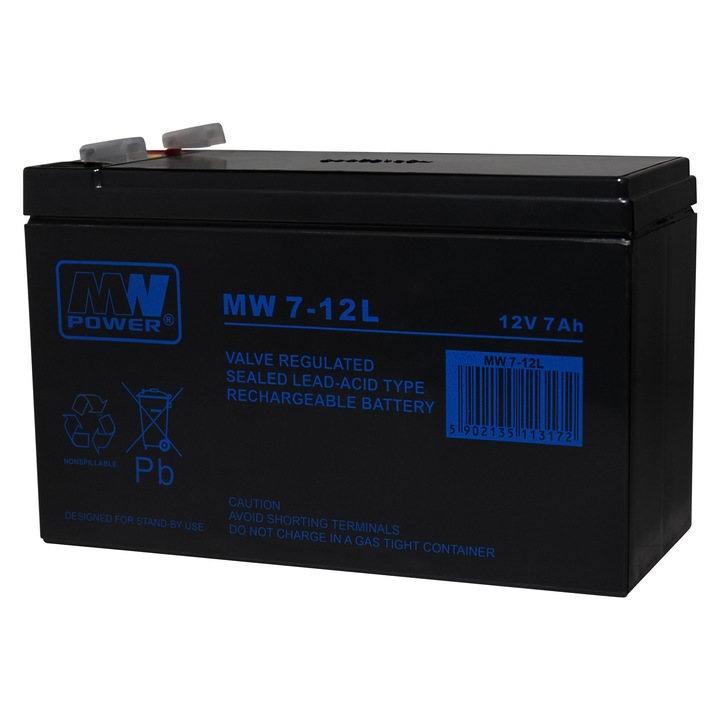 Acumulator AGM 12V/7Ah, MW POWER, 151x65x100mm, pentru zavor de urgenta