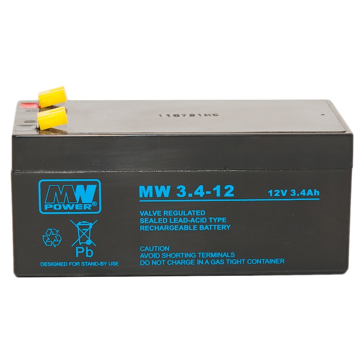 Akumulator AGM 12V/3.4Ah, MW POWER, 134x67x59.5mm, pentru zavor de urgenta
