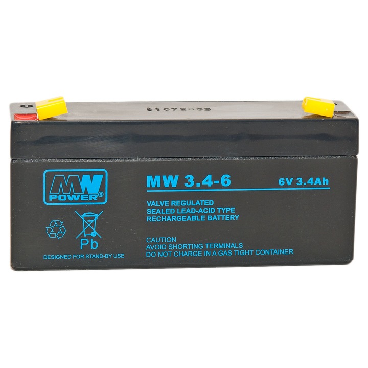 Acumulator AGM 6V/3.4Ah, MW POWER, 134x34x65mm, 6-9 ani