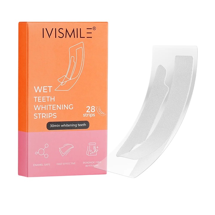 Fogfehérítő csík szett, IVISMILE, WET Professional Orange, Intenzív hatás, Peroxidmentes, 14 napos kezelés