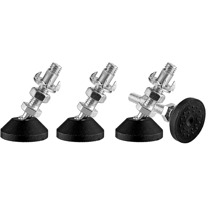 Set de 4 Picioare Reglabile M10 x 50 mm, Picioare cu Baza Antiderapanta si Silentioasa, Surub Reglaj M10, Capacitate 450 kg, Reglare Inclinare 30°