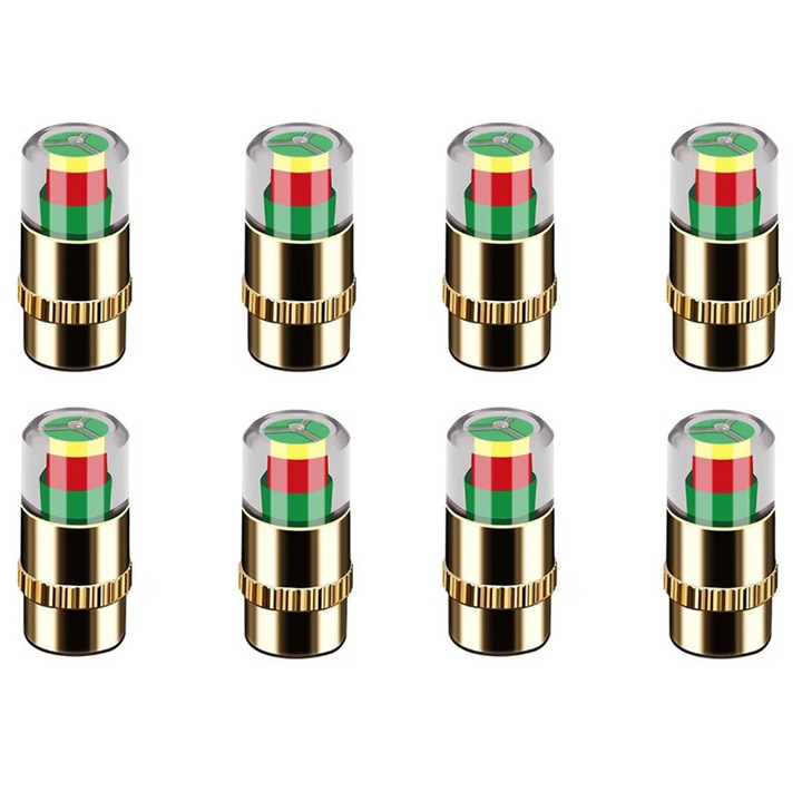 8 db gumiabroncsnyomás-jelző kupak készlet, XONGSOR®, 32-36 PSI, 3 szín, kompatibilis autókhoz, motorkerékpárokhoz, kerékpárokhoz