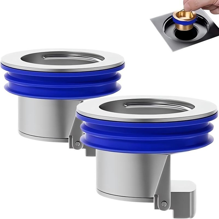 Комплект от 2 броя клапани за отводняване и предотвратяване на миризми, 40-55 мм, универсален за баня и кухня, с вътрешна структура от мед/сребро, против запушване, против миризми, миещ се сифон за оттичане, 4.2x3x3.2 см