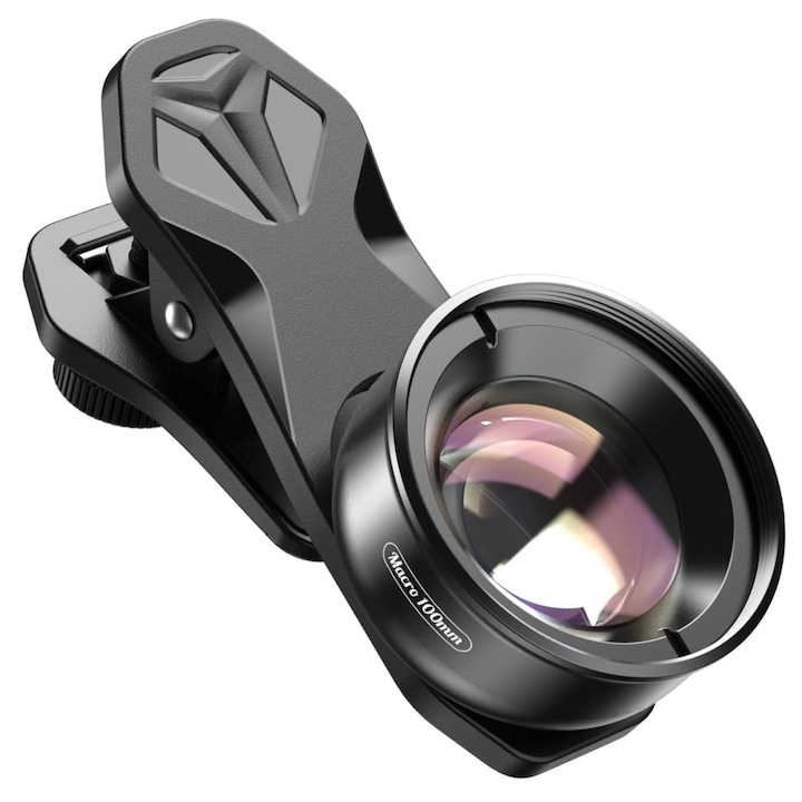 Set lentile profesionale HD, ZGGZERG, Lentila Macro HD 100mm, Cu clip prindere universal, Super Macro, Calitate profesionala, Compact, Compatibil iPhone, Samsung, Huawei, ABS, 5*5*3CM, Negru