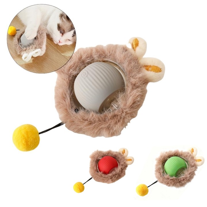 Комплект от 2 топки за котки с движение мишка, 3 интерактивни режима, презареждащи се, с пух и силикон, за котки и малки кучета, различни цветове