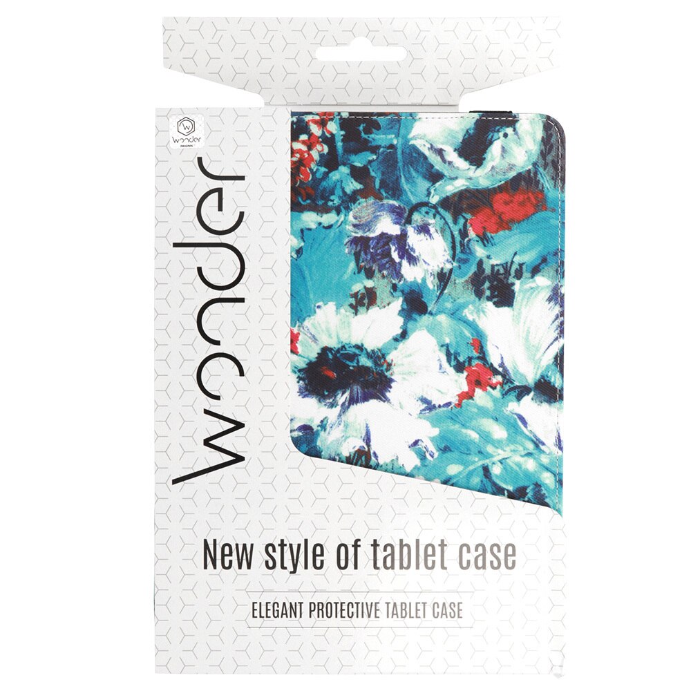 Husă universală tabletă 10 inch, Wonder, neagră cu maci albi, dimensiune ajustabilă