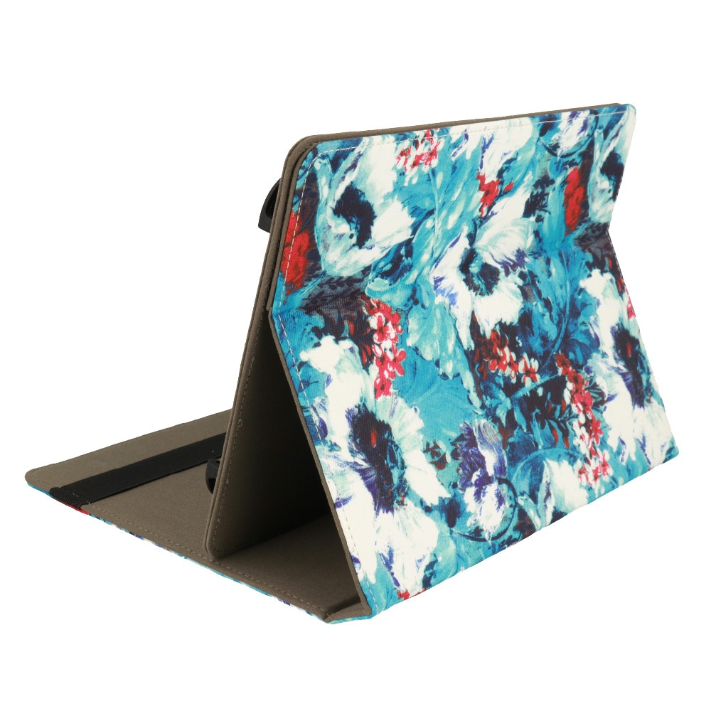 Husă universală tabletă 10 inch, Wonder, neagră cu maci albi, dimensiune ajustabilă