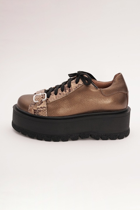 VAGAM, Pantofi de piele cu catarame, Bronz