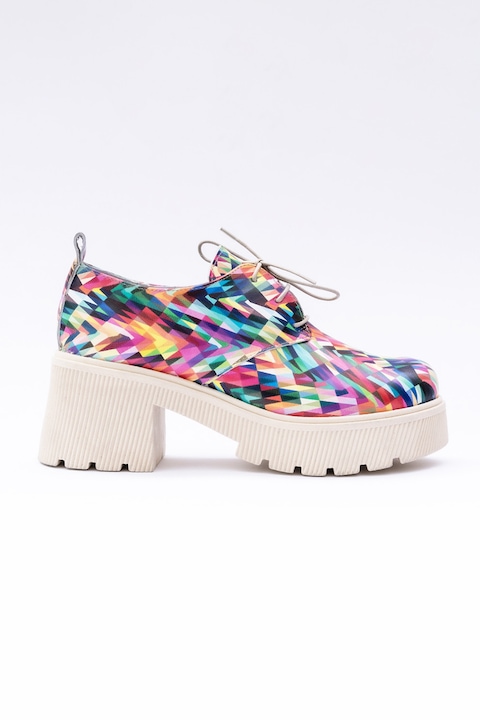 VAGAM, Pantofi de piele cu platforma, Multicolor