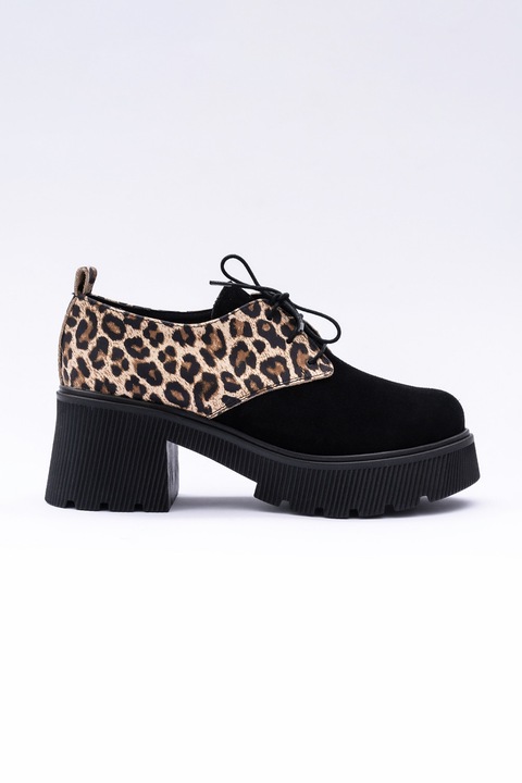 VAGAM, Pantofi de piele cu platforma, Negru/Bej