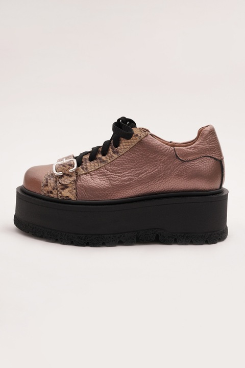 VAGAM, Pantofi flatform de piele, Roz prafuit