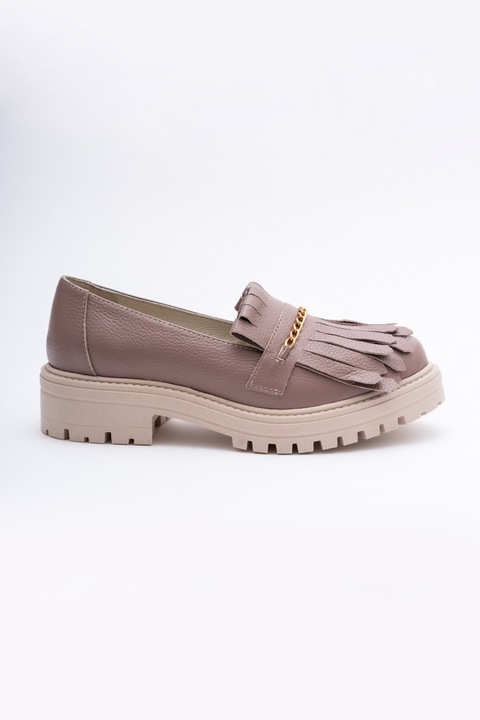 VAGAM, Pantofi loafer de piele cu toc masiv, Bej