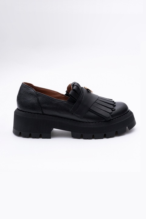 VAGAM, Pantofi loafer de piele cu toc masiv, Negru