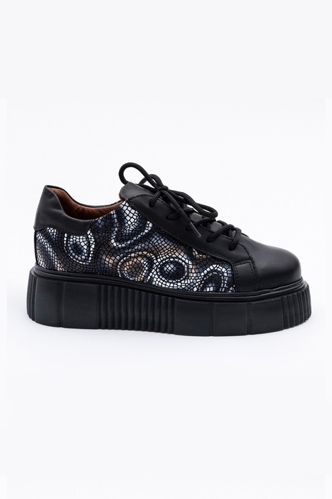 VAGAM, Pantofi wedge de piele si piele intoarsa, Negru