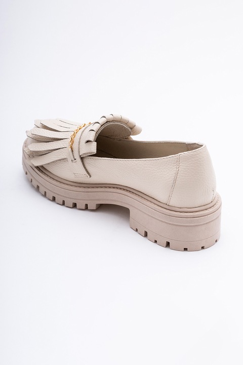 VAGAM, Pantofi loafer de piele cu toc masiv, Crem