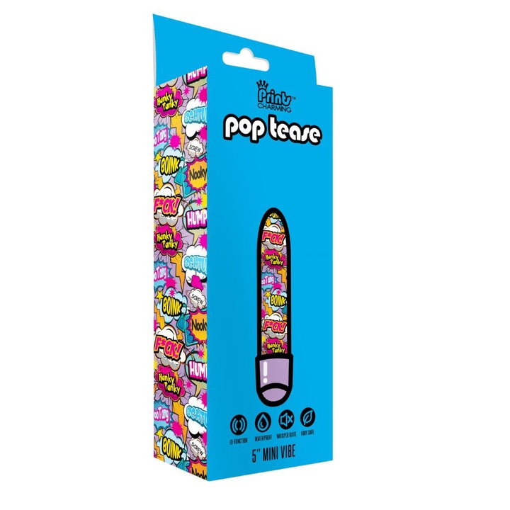 Вибратор LoveCherry Pop Tease Mini Vibe 5", цветен принт, водоустойчив, 12,7x2,5см