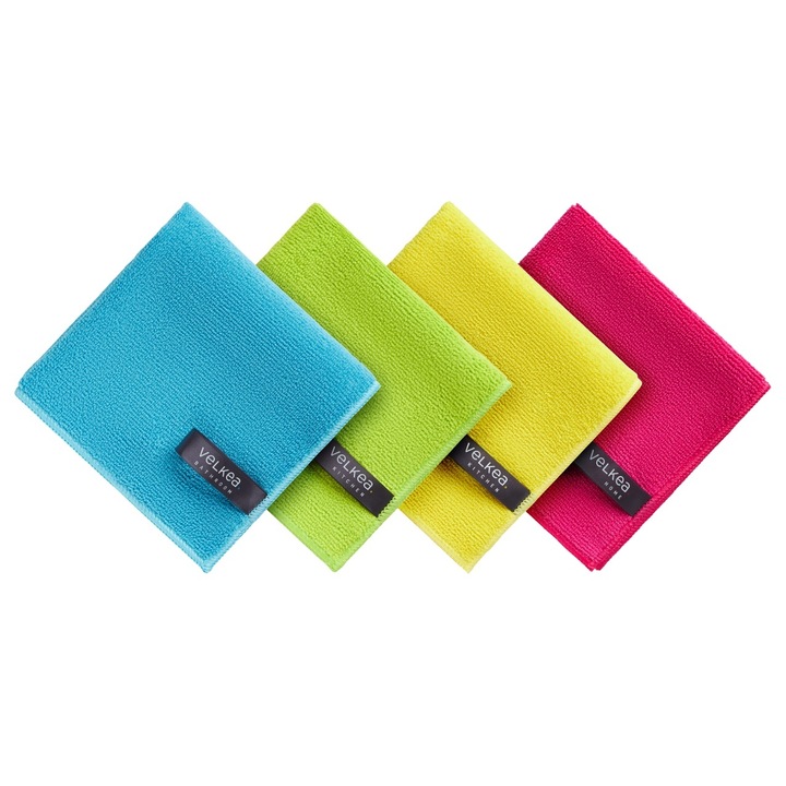 Set 4 lavete XL, microfibra, Velkea, multicolor, 38x38 cm
