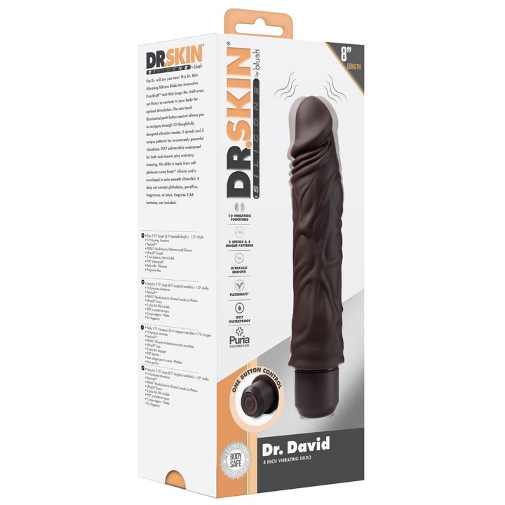 Vibrator Silicon Dr. David, Blush, 20.3 Cm, Rezistent la Apa, 5x5cm